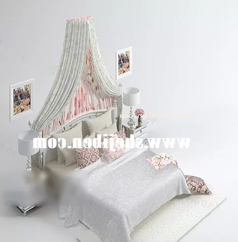 Double Bed With Mattress And Nightstand 3d model