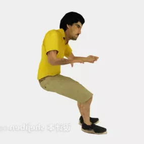 Yellow T Shirt Man Sitting Character 3d model
