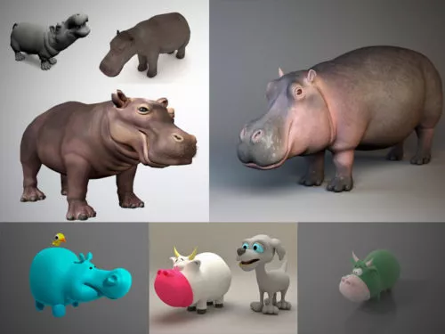 10 Animal Hippo 3D Models Collection