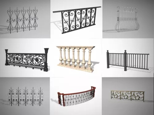10 Types of Railing 3D Models Collection