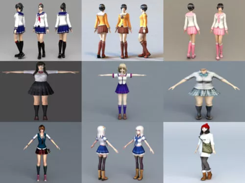 15 School Girl Free 3D Model Collection
