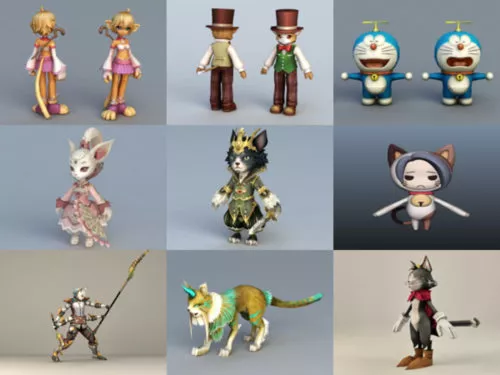 10 Cat Character Free 3D Models Collection