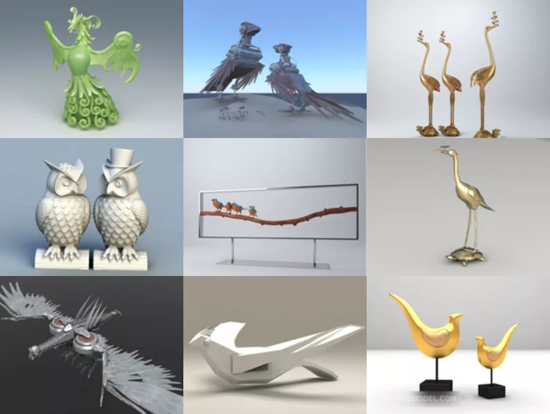 12 Bird Sculpture 3D Models Collection – Week 2020-43