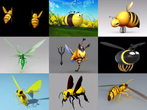 12 Cartoon Bee Free 3D Models Collection