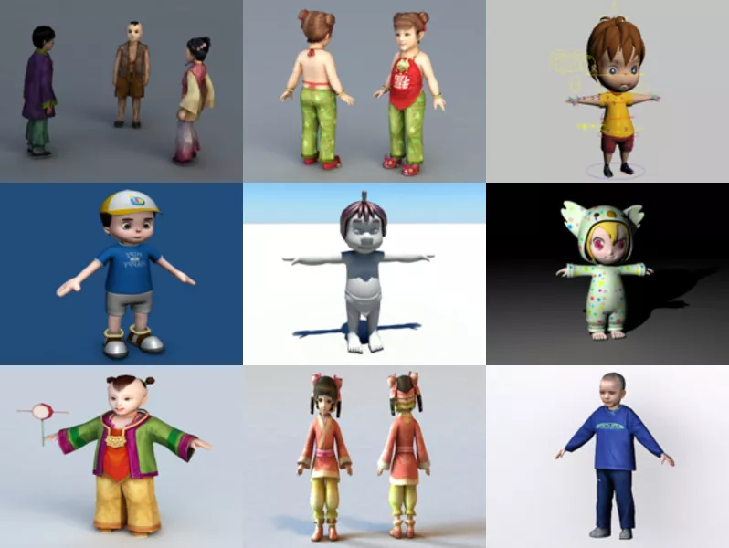 12 Toddler Character Free 3D Models Collection