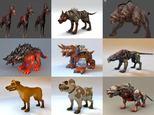 12 Zombie Dog Free 3D Models Collection