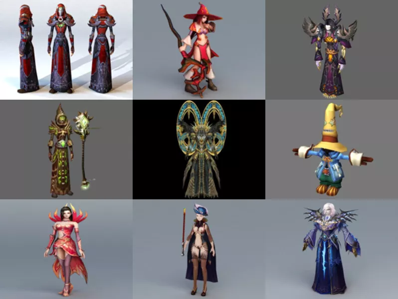 13 Disguise Halloween 3D Models Wizard Characters
