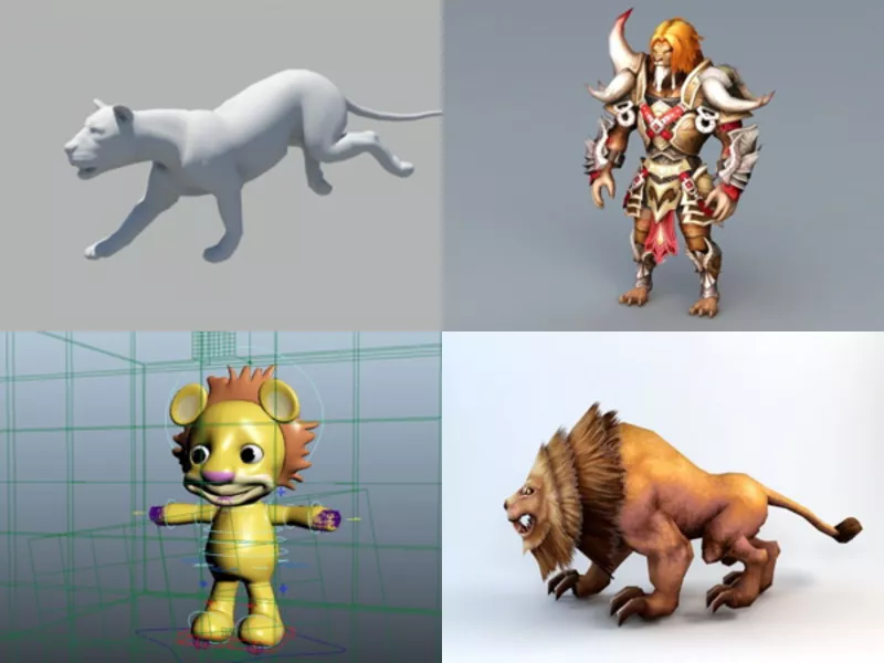 6 Animal Lion Rigged 3D Models – Week 2020-43