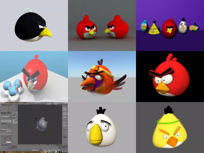 9 Angry Bird Free 3D Models Collection