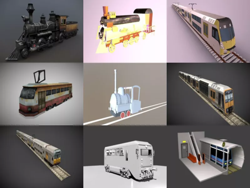 9 Blender Train Free 3D Models Collection