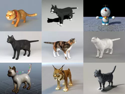 9 Cat Rigged Free 3D Models Collection