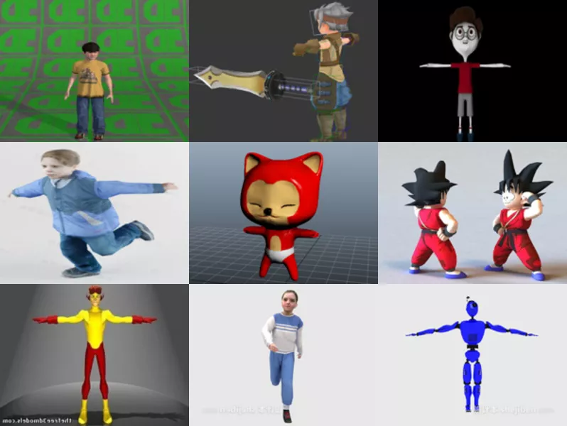 9 Kid Character Free 3D Models Collection