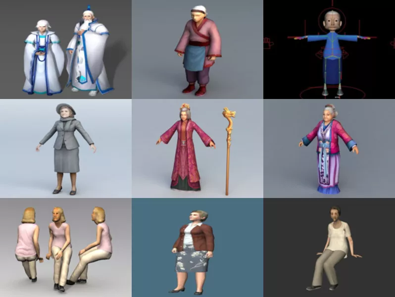 9 Old Woman Free 3D Models Character – Week 2020-43