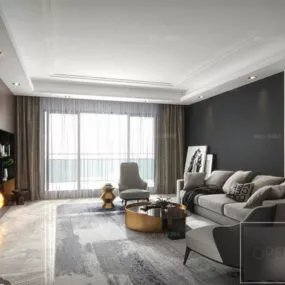 Apartment Living Room With Fireplace Interior Scene 3d model