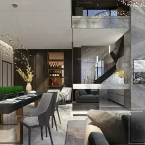 Modern Home Dinning Space Interior Scene 3d model
