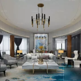 Modern Round Living Room Interior Scene 3d model