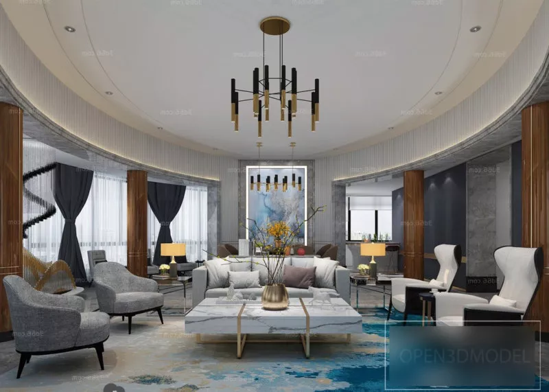 Modern Round Living Room Interior Scene 3d model Modern Round Living Room Interior Scene 3d model