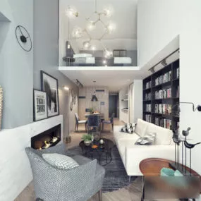 Duplex Space Living Room Interior Scene 3d model