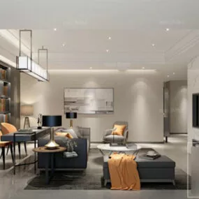 Living Room Modern Villa House Interior Scene 3d model