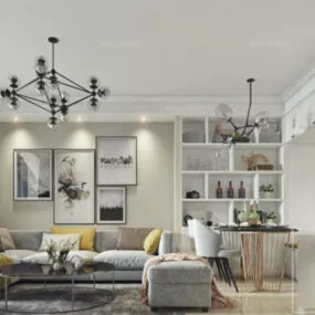 Elegant Apartment Living Room Interior Scene 3d model