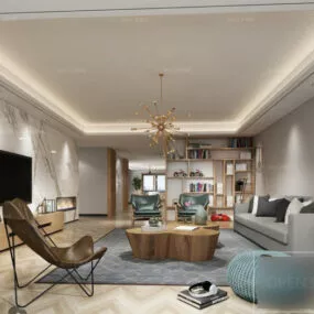 Wooden Floor Living Room Interior Scene 3d model