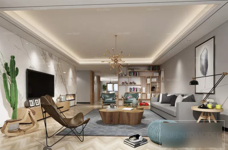 Wooden Floor Living Room Interior Scene 3d model Wooden Floor Living Room Interior Scene 3d model