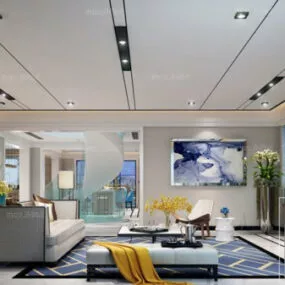 White Color Living Room Interior Scene 3d model
