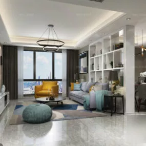 Apartment Living & Dinning Room Interior Scene 3d model
