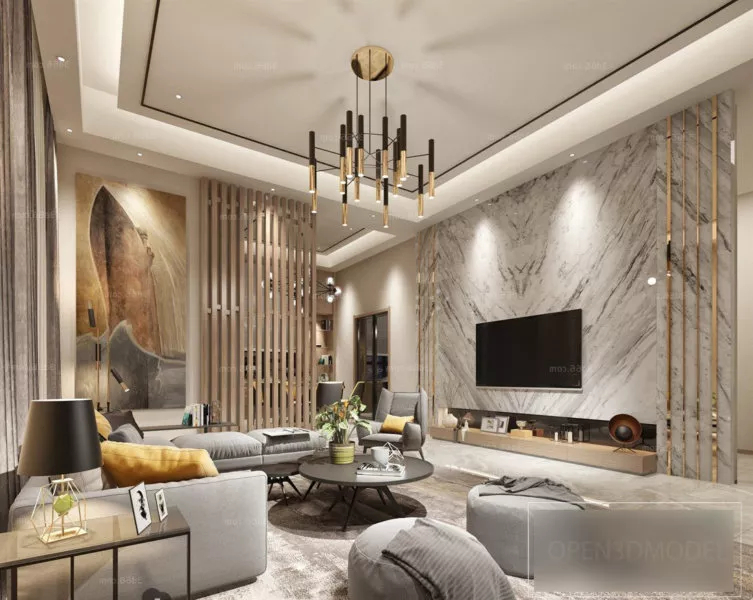 Marble Finished Living Room Modern Interior Scene 3d model Marble Finished Living Room Modern Interior Scene 3d model