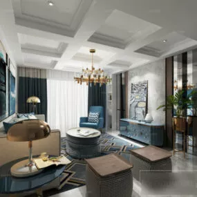 Mid Century Living Room Interior Scene 3d model