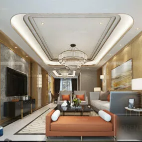 Living Room Interior Scene With Wall Decor 3d model