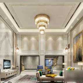 Luxury Villa Duplex Living Room Interior Scene 3d model