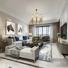 Marble Floor Living Room Interior Scene 3d model
