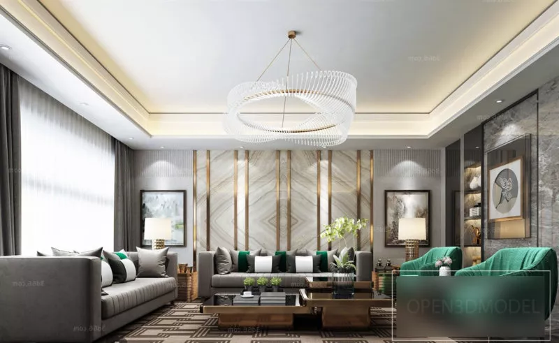 Contemporary Chandelier Living Room Interior Scene 3d model Contemporary Chandelier Living Room Interior Scene 3d model