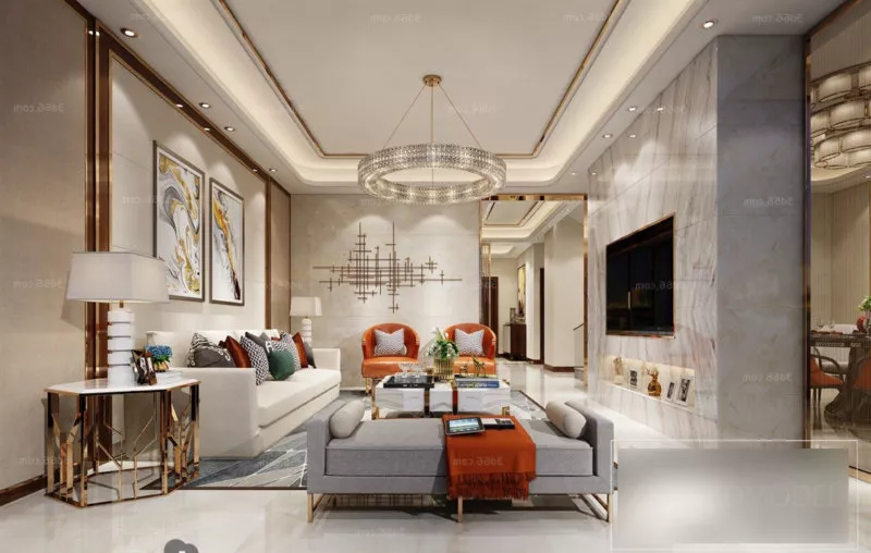 Interior Scene Of White Living Room With Television 3d model Interior Scene Of White Living Room With Television 3d model