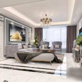 Living Room With Daybed Interior Scene 3d model