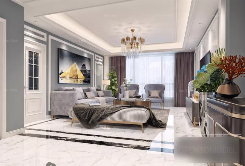 Living Room With Daybed Interior Scene 3d model Living Room With Daybed Interior Scene 3d model
