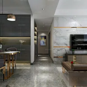 Marble Wall Floor Home Living Room Interior Scene 3d model