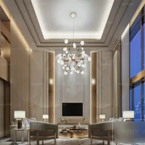 Luxury Duplex Living Room Interior Scene 3d model