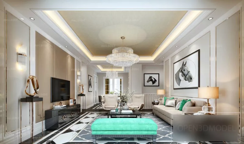 Beautiful Crystal Drop Chandelier 3d model