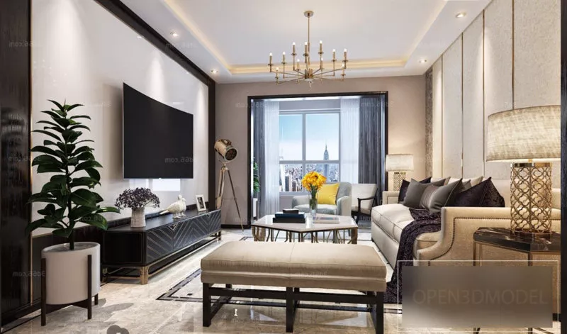 European Living Room Apartment Interior Scene 3d model European Living Room Apartment Interior Scene 3d model
