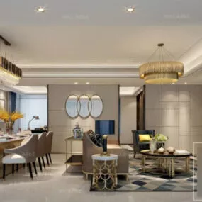Grand Living Room Dinning Room Interior Scene 3d model