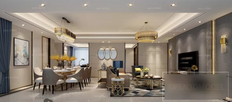 Grand Living Room Dinning Room Interior Scene 3d model Grand Living Room Dinning Room Interior Scene 3d model