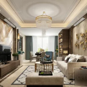 Warm Lighting Living Room Interior Scene 3d model