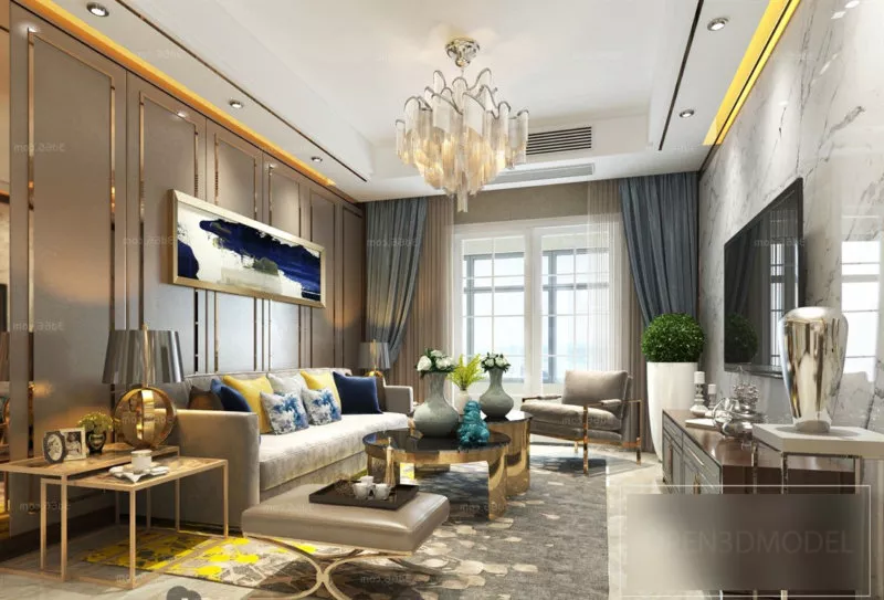 European Postmodern Living Room Interior Scene 3d model European Postmodern Living Room Interior Scene 3d model