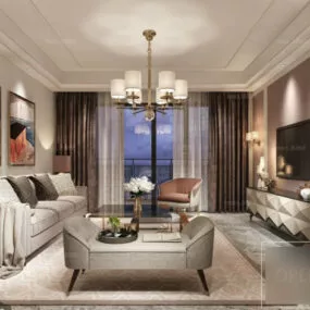 Apartment Monochrome Living Room Interior Scene 3d model