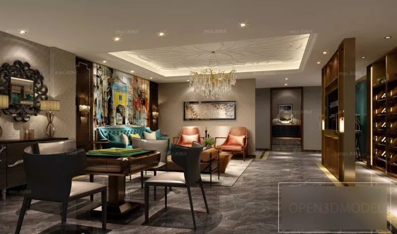 Mid Century Living Room Interior Scene Night Lighting 3d model Mid Century Living Room Interior Scene Night Lighting 3d model