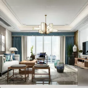 Beach Villa Living Room Modern Interior Scene 3d model