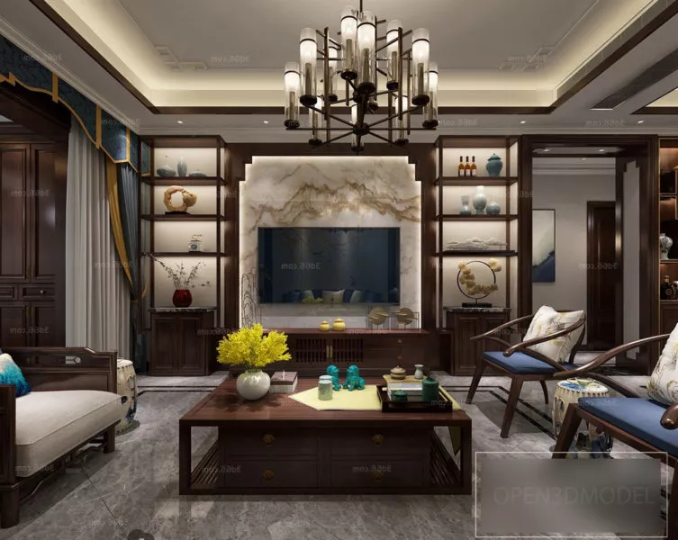 Chinese Living Room Interior Scene Retro Furniture 3d model Chinese Living Room Interior Scene Retro Furniture 3d model