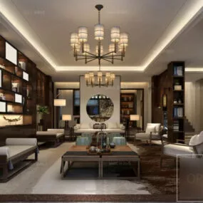 Elegant Chinese Home Living Room Interior Scene 3d model